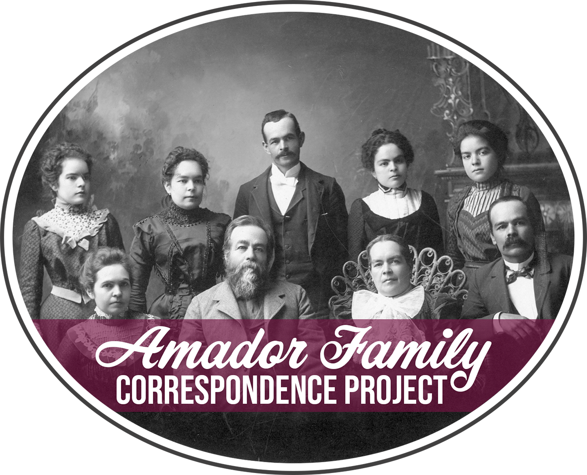 A black and white portrait of the Amador family in a oval frame